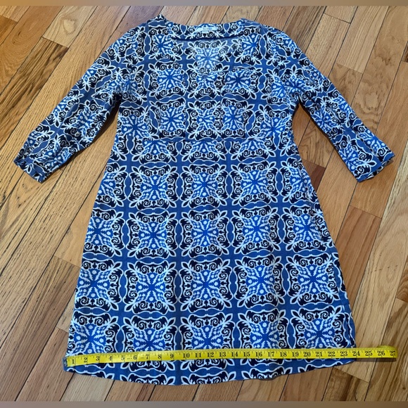 Boden 100% Linen Shift Dress Blue White Geometric Print 3/4 Sleeve Womens Sz 12R - Picture 11 of 13